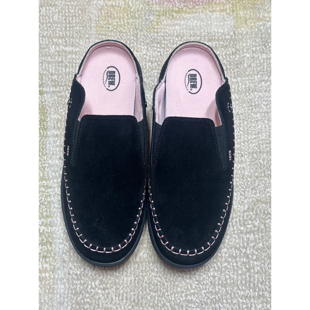 DREW 1875 Black Suede Mules Slip On Shoes Womens 8.5 WW Wide - Picture 2 of 6